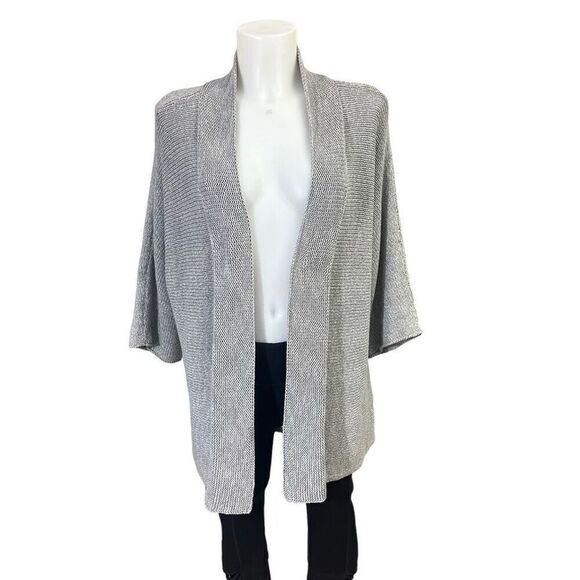 Eileen‎ Fisher Gray Kimono 3/4 Sleeve Open Front Knit Cardigan Sweater sz XL - Picture 1 of 10